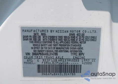 2025 Nissan Kicks S Fwd из США, поврежденный, VIN 3N8AP6BA4SL314785